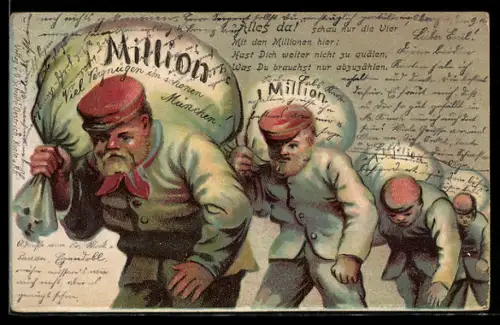 AK Soldaten tragen Geldsäcke auf der Schulter