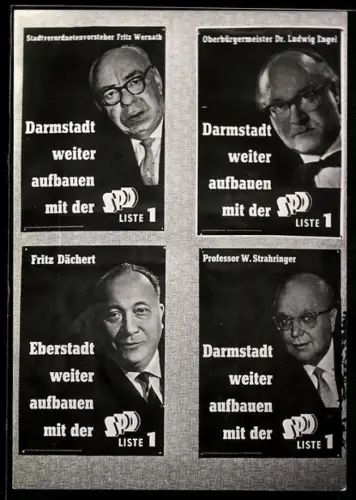 AK Darmstadt, Wahlkampfplakate der SPD mit Fritz Wernath und Ludwig Engel