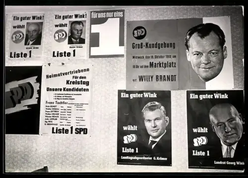 AK Wahlkampfplakate der SPD mit Willy Brandt, Georg Wink und G. Krämer