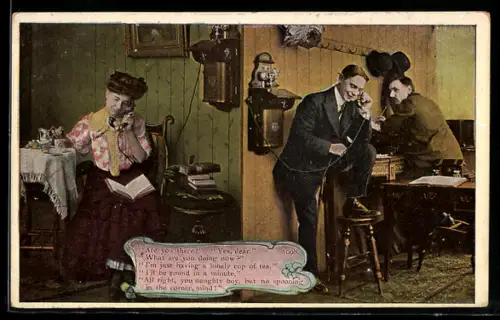 AK Paar telefoniert mit einander