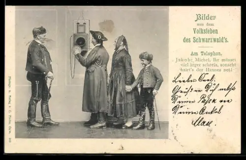 AK Volksleben des Schwarzwalds, Am Telefon