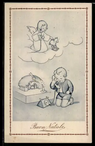 AK Kind telefoniert mit einem Engel