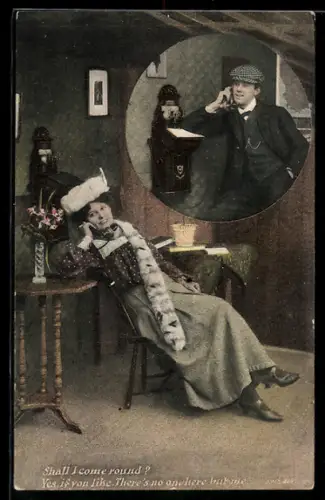 AK Junges Paar im Telefongespräch