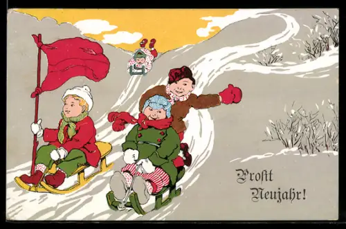 AK Prosit Neujahr!, Kinder bei einer Rodelpartie