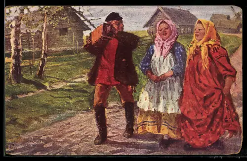 Künstler-AK sign. M. Boskin: Im Dorf