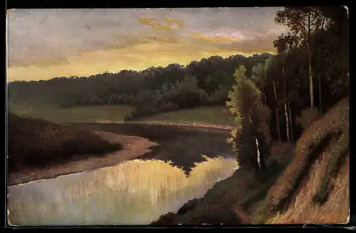 Künstler-AK sign. E. Volkow, Rivière, Flusspartie