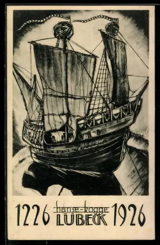 Künstler-AK Lübeck, Hanse-Kogge, Ausstellung 1926