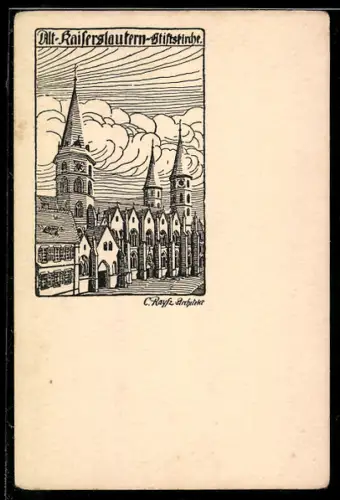 Lithographie Kaiserslautern, Alt-Kaiserslautern, Die Stiftskirche