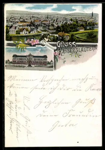 Lithographie Kaiserslautern, Totalansicht, Gewerbemuseum