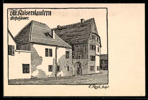 Lithographie Kaiserslautern, Alt-Kaiserslautern, Stiftshäuser