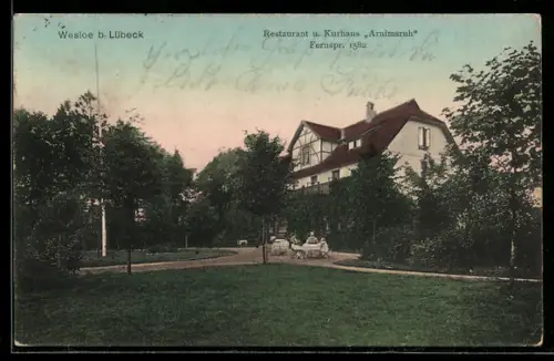 AK Wesloe b. Lübeck, Restaurant und Kurhaus Arnimshruh mit Garten