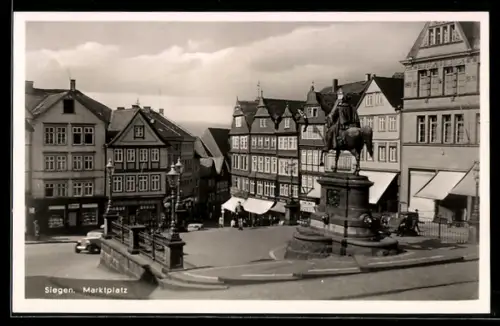AK Siegen, Marktplatz, Reiterdenkmal