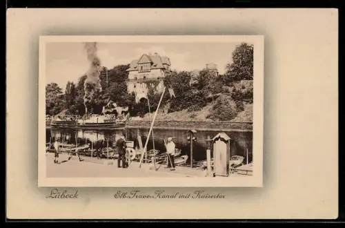 AK Lübeck, Elbe-Trave-Kanal mit Kaisertor
