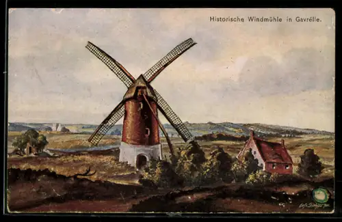 Künstler-AK Gavrélle, Historische Windmühle