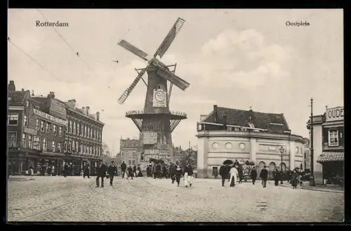 AK Rotterdam, Oostplein, Maison van Krevelen, Windmühle