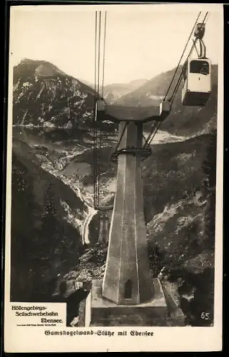 AK Ebensee, Höllengebirgs-Seilbahn, Gamskogelwand-Stütze mit Ebensee