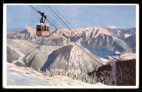 AK Ebensee, Höllengebirge im Salzkammergut, Blick vom Gipfel auf Seilbahn und Traunsee