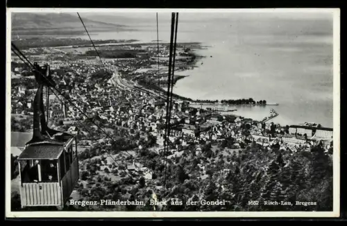 AK Bregenz, Pfänderbahn, Blick aus der Gondel auf die Stadt