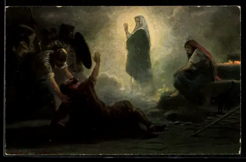 Künstler-AK Alttestamentliche Bilder, Saul bei der Wahrsagerin zu Endor