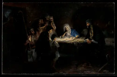 AK Die Hirten an der Krippe, Ev. Lucas, 2. Kap., 16. Vers, Bibel