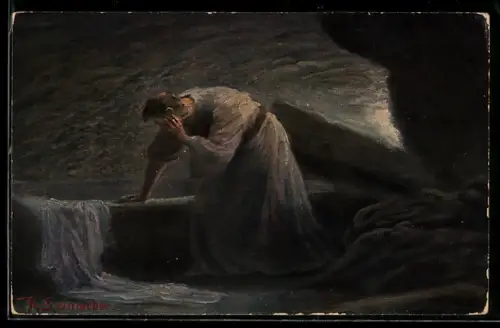 AK Petrus am Grabe, Ev. Joh. 20, 1-9, Bibel