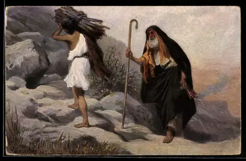 Künstler-AK Isaaks Opferung, Bild aus der Bibel