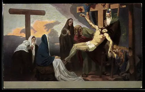 AK Bibelszene, Leichnam von Jesus Christus wird vom Kreuz genommen