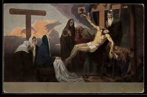 AK Bibelszene, Leichnam von Jesus Christus wird vom Kreuz genommen