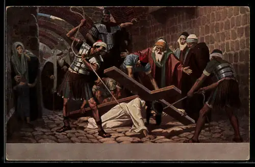 AK Jesus ist unter dem Kreuz zusammengebrochen, Bibel