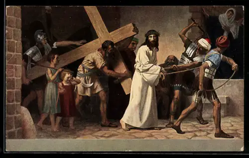 AK Jesus mit Dornenkrone, Kreuzesweg, Bibel