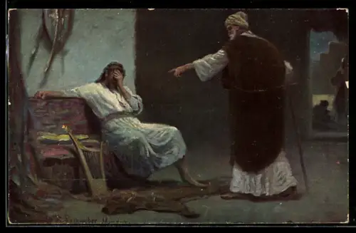 Künstler-AK Nathans Busspredigt zu David, Bild aus dem Alten Testament