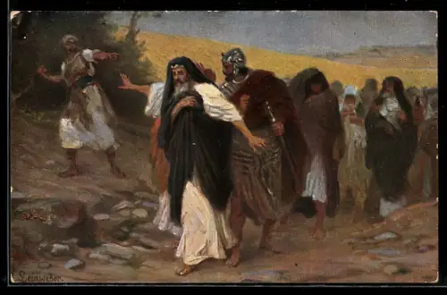 AK Bild aus dem Alten Testament, David auf der Flucht vor Absalom