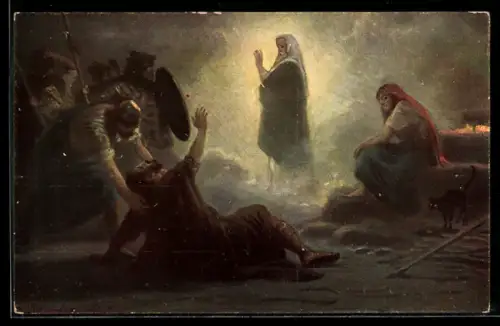 Künstler-AK Alttestamentliche Bilder, Saul bei der Wahrsagerin zu Endor