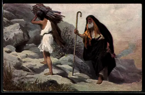 Künstler-AK Isaaks Opferung, Bild aus der Bibel