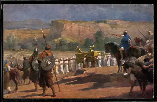 AK Israel zieht mit der Bundeslade trockenen Fusses durch den Joraden, Josua, 8. Kap., 17. Vers, Bibel