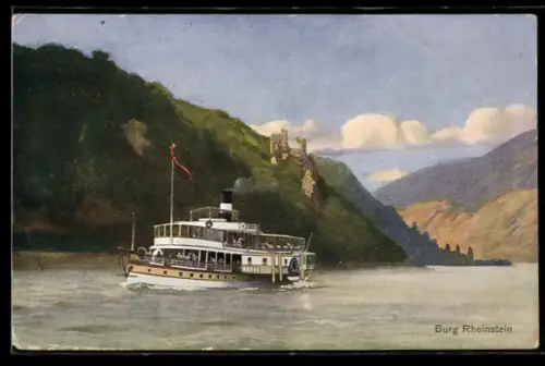 AK Dampfer der Köln-Düsseldorfer Rheindampfschiffahrt in Fahrt vor Burg Rheinstein