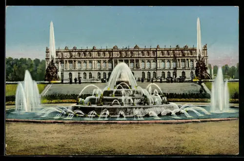 AK Schloss Herrenchiemsee, Ansicht mit Fontänen im Jahre 1886