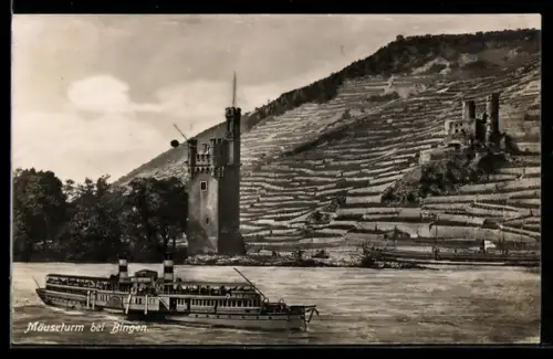 AK Bingen, Mäuseturm u. Burgruine Ehrenfels