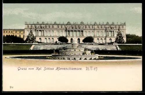AK Schloss Herrenchiemsee, Ansicht mit Brunnen