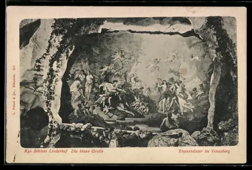 AK Schloss Linderhof, Die blaue Grotte, Thannhäuser im Venusberg