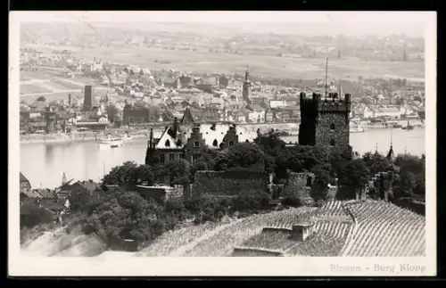 AK Bingen, Burg Klopp und Ort aus der Vogelschau