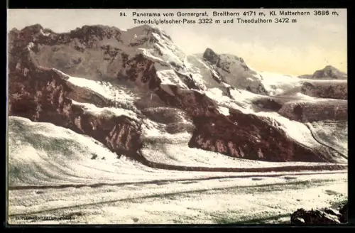 AK Gornergrat, Breithorn, Kl. Matterhorn, Theodulgletscher-Pass und Theodulhorn
