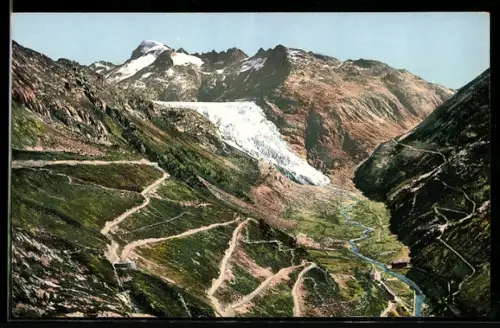 AK Rhonegletscher, Gesamtansicht der Grimsel- und Furka-Route