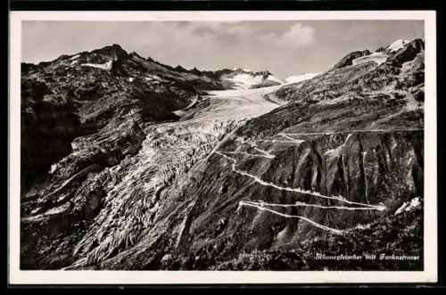AK Rhonegletscher mit Furkastrasse