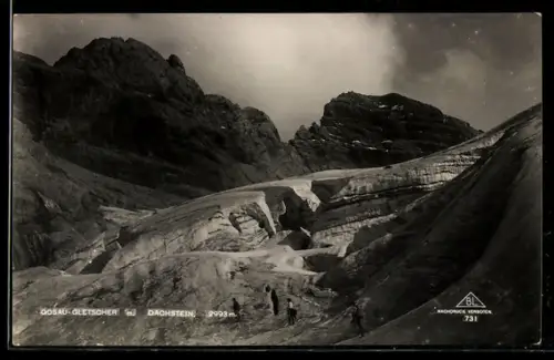 AK Gosau-Gletscher mit Dachstein und Wanderern