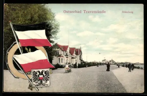 AK Travemünde, Strandweg, Flaggen, Wappen