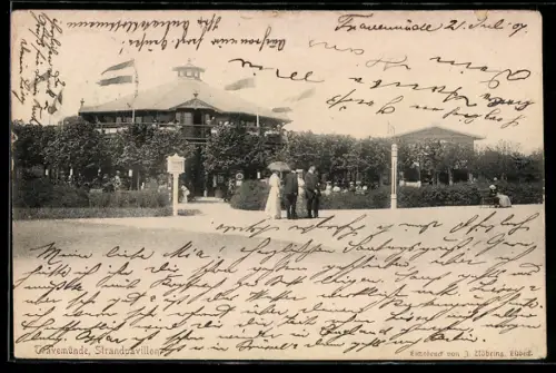 AK Travemünde, Gaststätte Strandpavillon, Panorama mit Garten