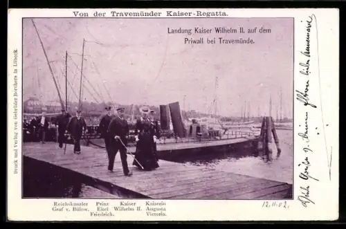 AK Priwall /Travemünde, Landung Kaiser Wilhelm II. auf dem Priwall, Kaiser-Regatta