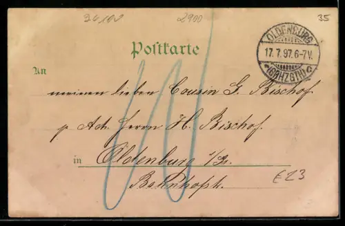 Lithographie Oldenburg, Schloss, Rathaus, Am Stau