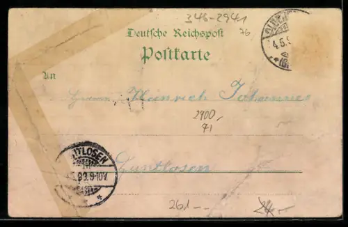 Lithographie Oldenburg, Theater, Schloss, Rathaus